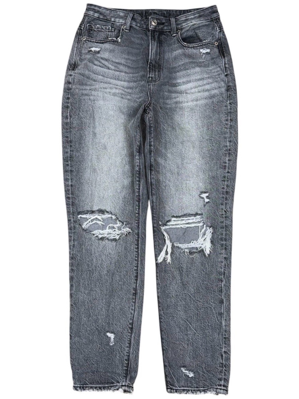 American Eagle Highest Rise Mom Jeans Gray Distressed Women’s Size 6 100% Cotton
